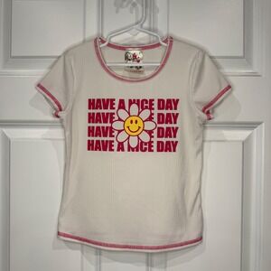 Jenna & Jessie Girls Ribbed Have A Nice Day Smiley Daisy Graphic Tee Size 8